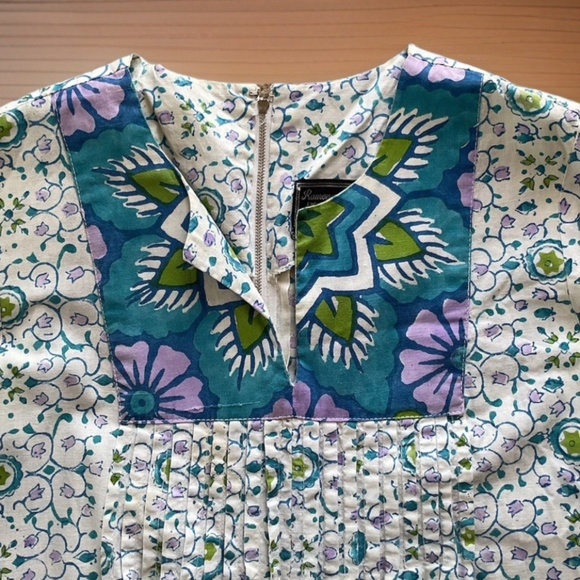 VTG RAMONA RULL Women's M White Blue Floral Cotton Kaftan Duster Dress w Pockets - Picture 3 of 12